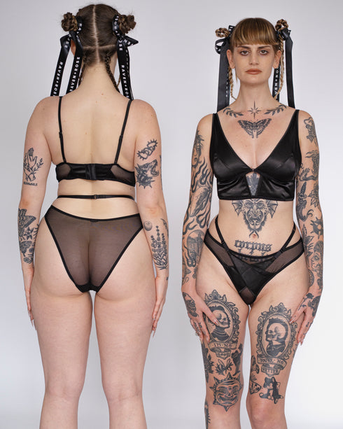 QUINN Black Satin Long Line Bralette